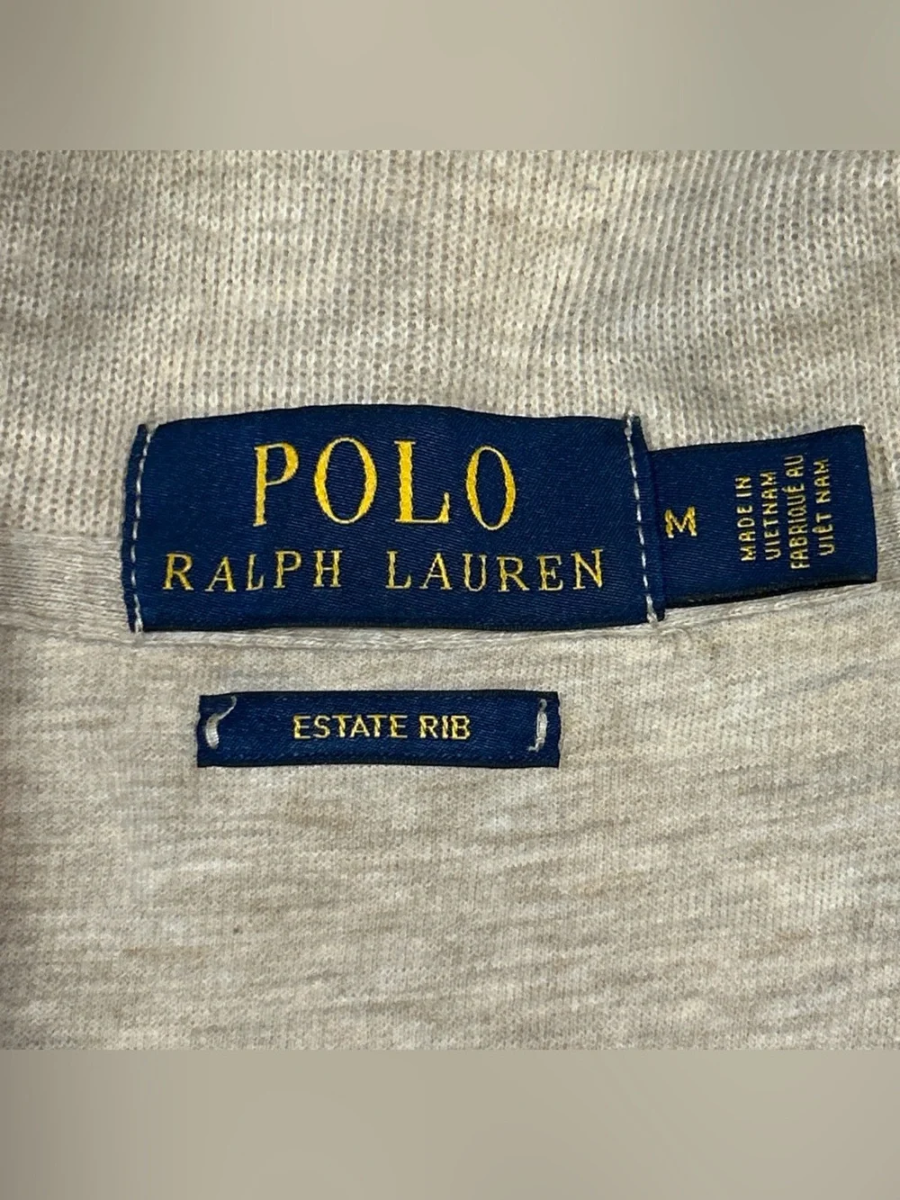 Polo Ralph Lauren Estate Rib Pullover Beige 1/4 Zip Pony Logo Mens Medium